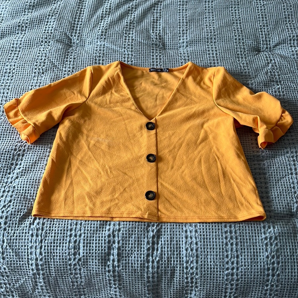 Boohoo orange puff sleeve top